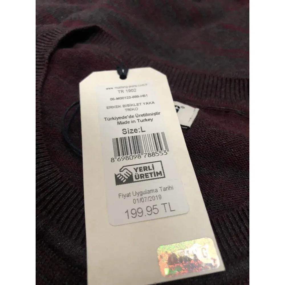 Mustang Sweater Mens Medium Pullover Shirt Knit Gray Red Lightweight N35
